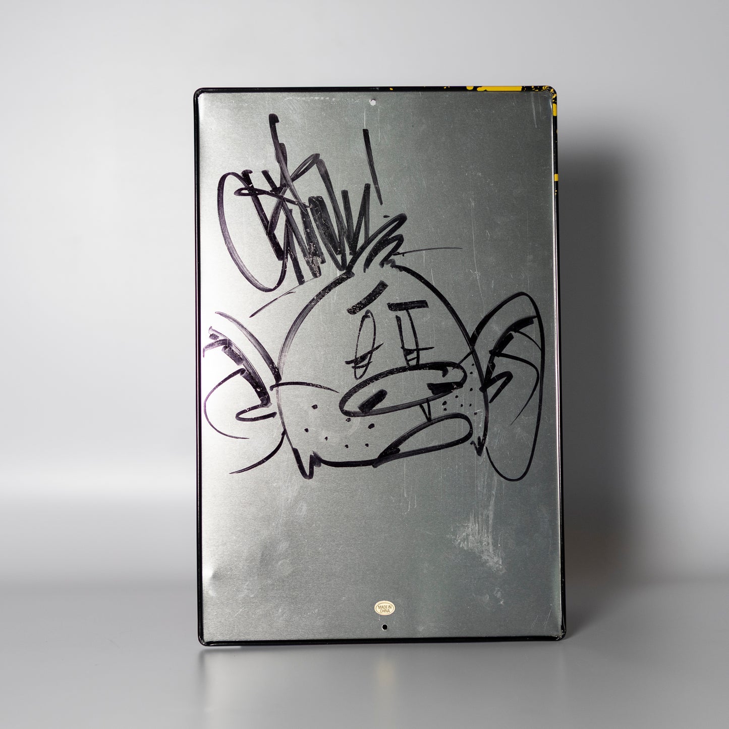OG Slick "Do Not Feed" Primates signed metal print with original drawing