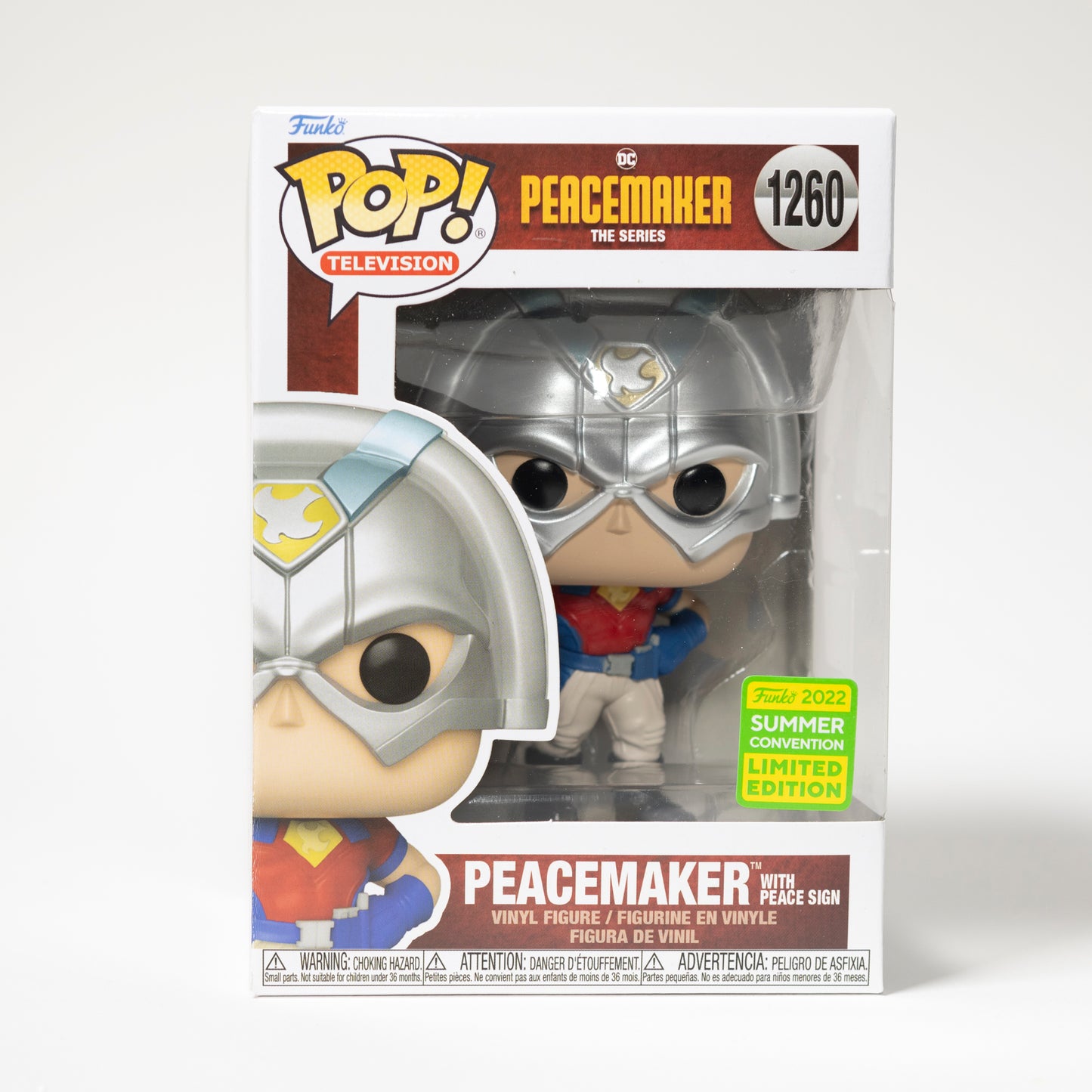 Funko Pop DC Peacemaker 1260 Peacemaker with Peace Sign 2022 Summer Convention Exclusive, Limited Edition