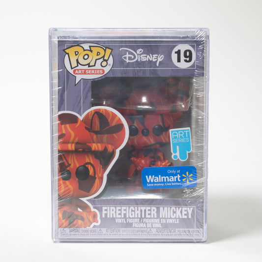 Funko Pop Disney Art Series 19 Firefighter Mickey Walmart Exclusive with protector case