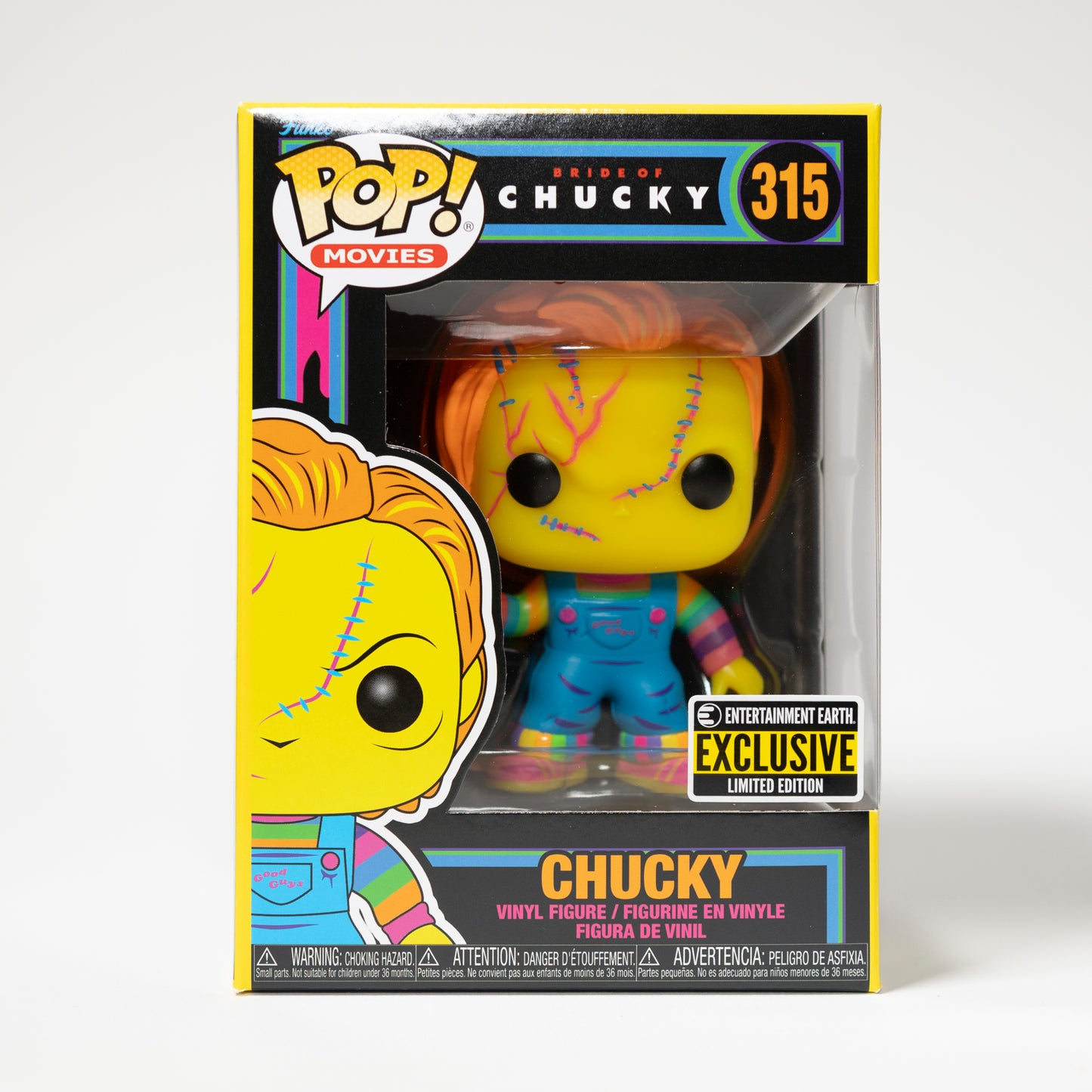 Funko Pop Movies Bride of Chucky 315 Chucky Entertainment Earth Exclusive Limited Edition Black Light