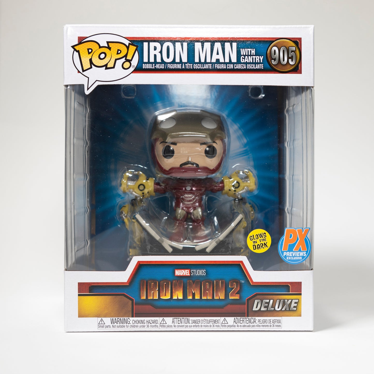 Funko Pop Marvel  Iron Man 905 Iron Man with Gantry PX Previews Exclusive Glow in the Dark