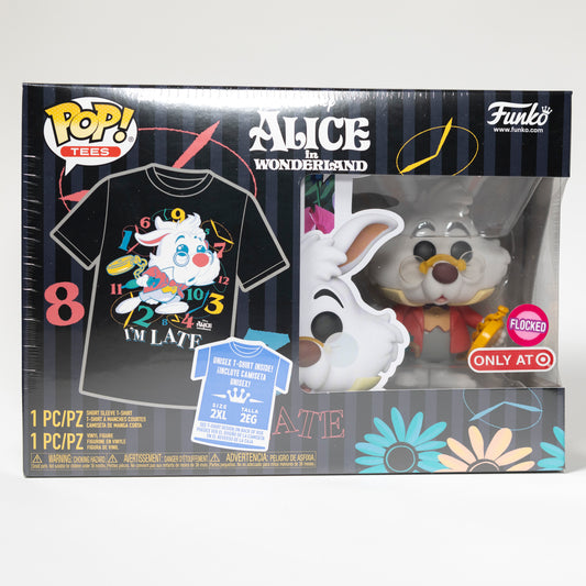 Funko Pop Tees Alice in Wonderland 1062 White Rabbit Target Exclusive box set Flocked 2XL