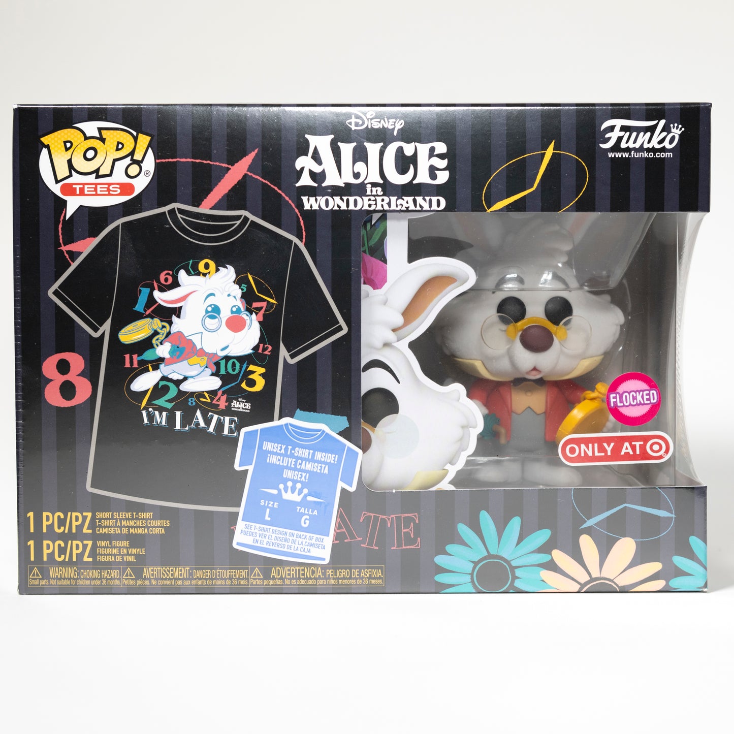 Funko Pop Tees Alice in Wonderland 1062 White Rabbit Target Exclusive box set Flocked L