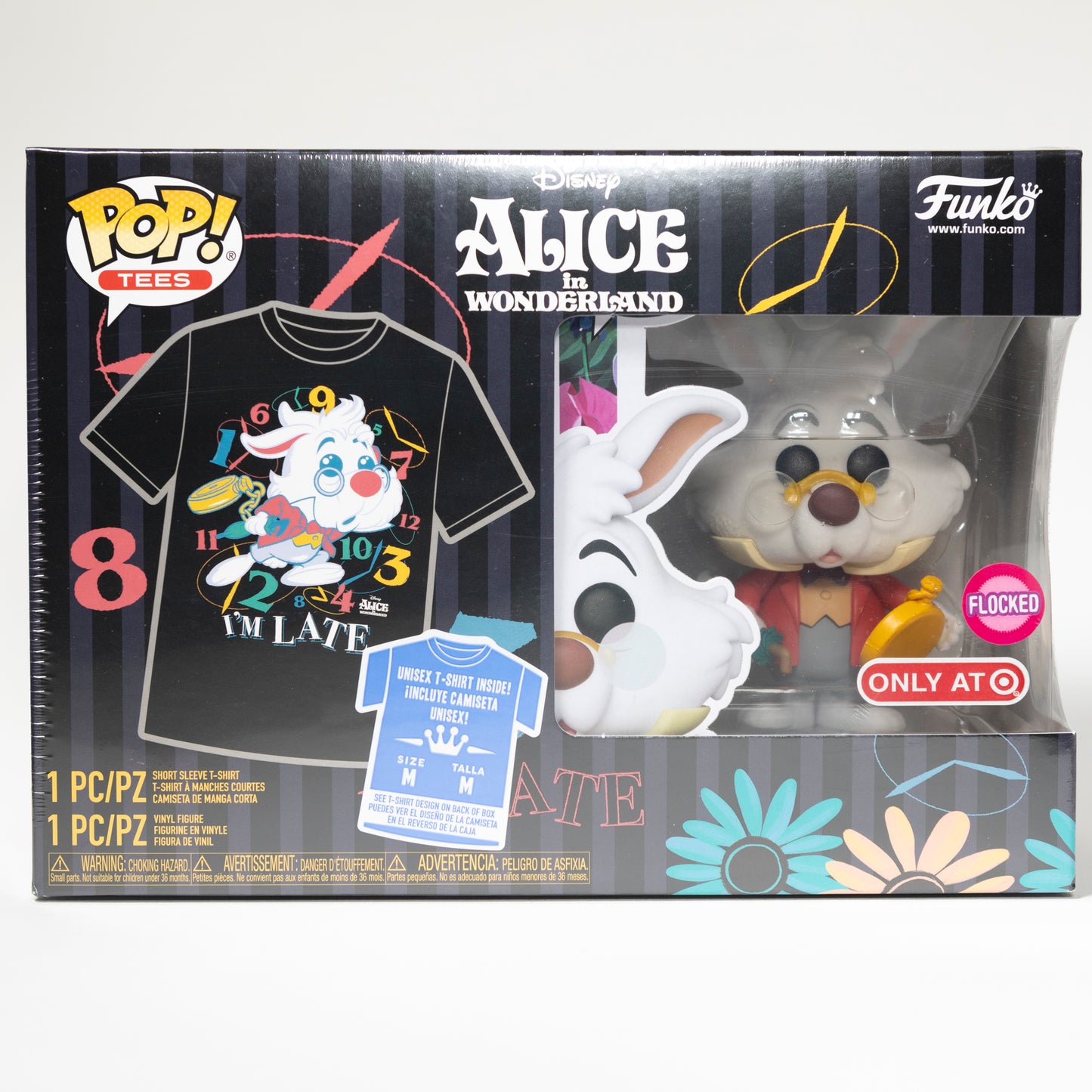 Funko Pop Tees Alice in Wonderland 1062 White Rabbit Target Exclusive box set Flocked M