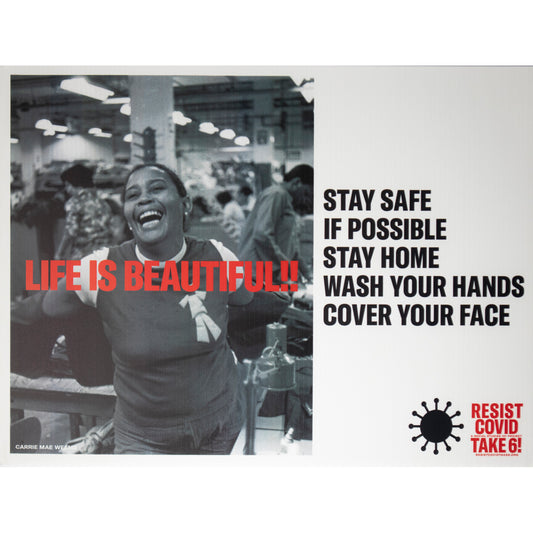 Carrie Mae Weems "Life is Beautiful" print on corrugated plastic