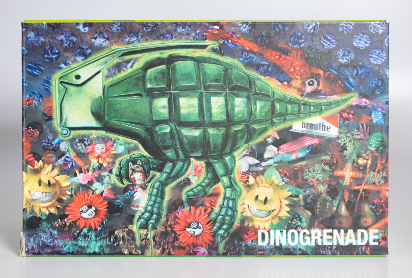 Ron English - "Dinogrinade" clear green glitter vinyl sculpture SIGNED