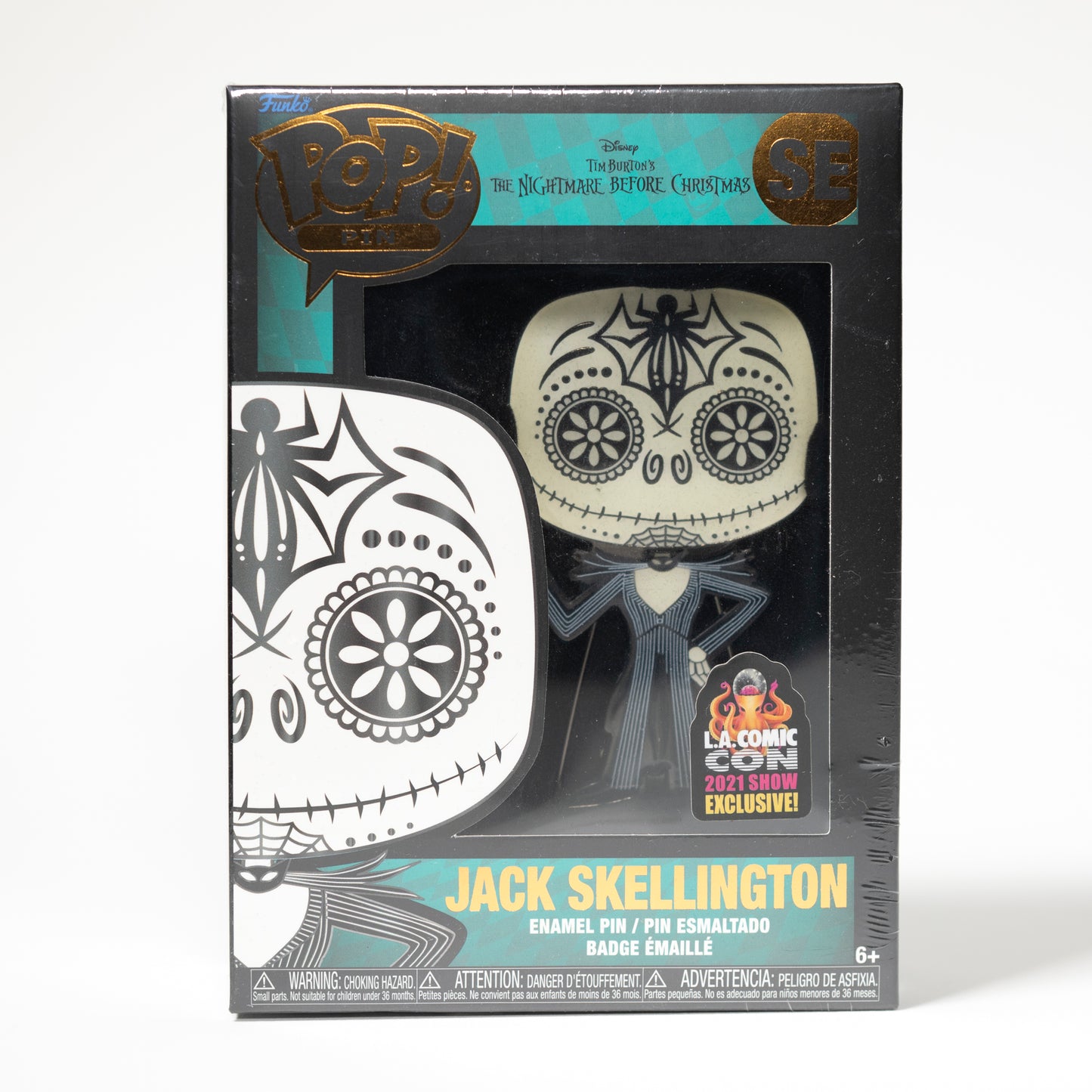 Funko Pop Pin Disney The Nightmare Before Christmas SE Jack Skellington (Dia de los Muertos) L.A. Comic Con 2021 Show Exclusive Glow in the Dark