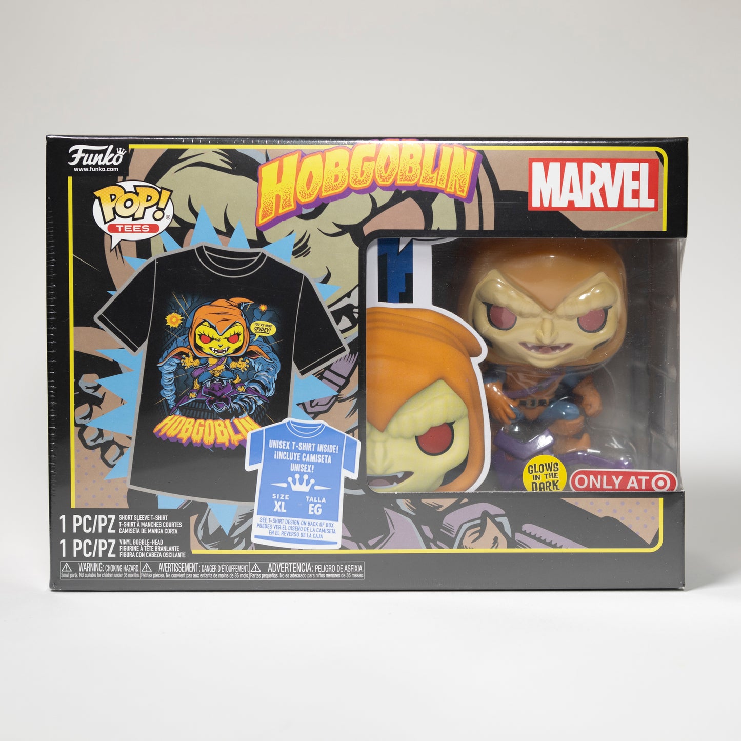 Funko Pop Tees Marvel Spider-Man 959 Hobgoblin Target Exclusive box set Glow in the Dark XL