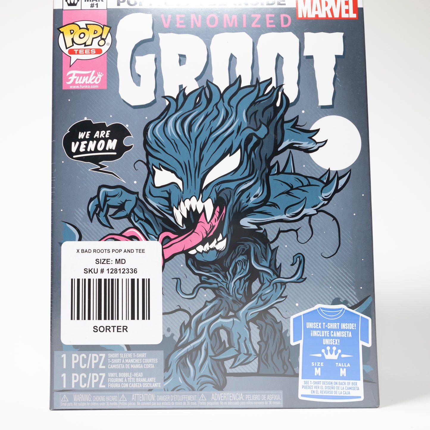 Funko Pop Tees Marvel Venom 511 Venomized Groot Glow in the Dark box set M