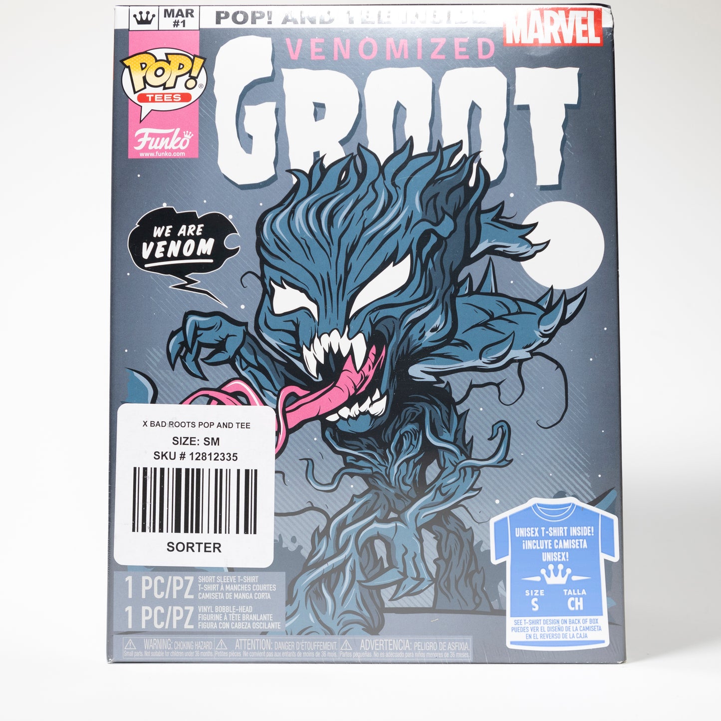 Funko Pop Tees Marvel Venom 511 Venomized Groot Glow in the Dark box set S