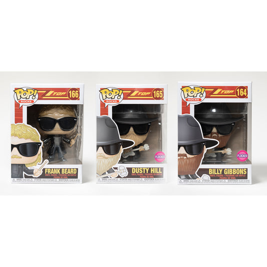 Funko Pop ZZ Top Set 164 Billy Gibbons 165 Dusty Hill 166 Frank Beard Flocked